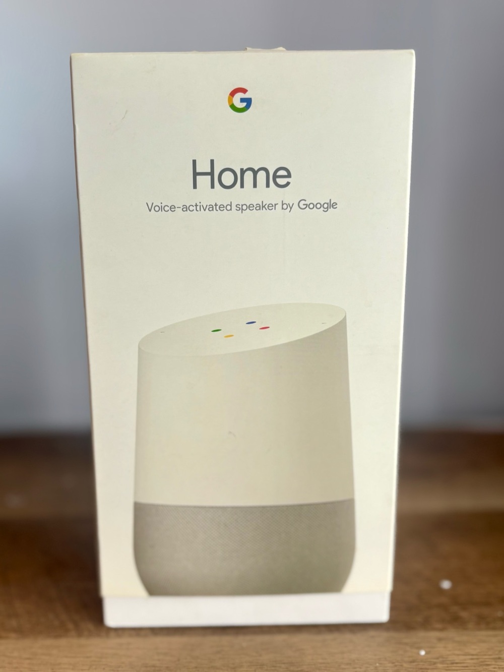 Google smart speaker in white and light gray